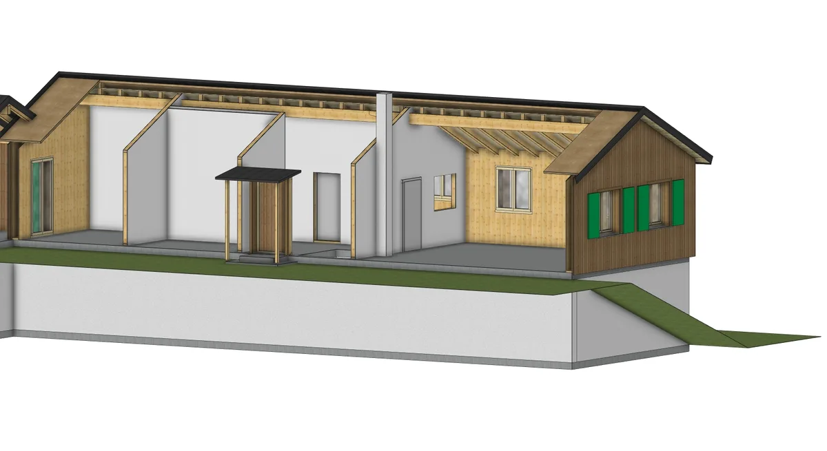 Visualisierung des Neubaus des Pfadiheims Weisslingen.